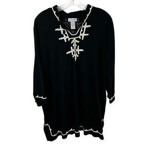 Catherines Plus Size 2X Top Black Embroidered Tunic Office Boho Minimalist 435